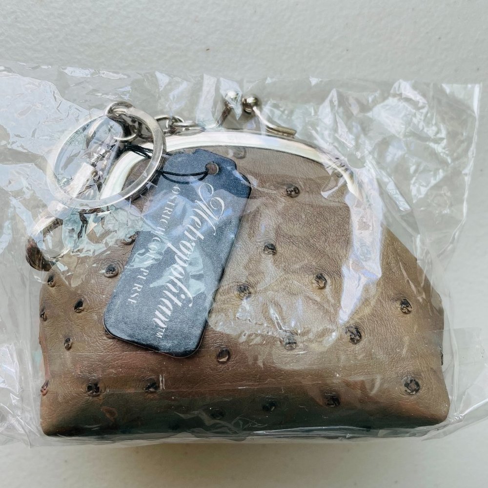 Retro Stryle Ostrich Coin Purse/Keys Holder Grey 4x3.5” NWT